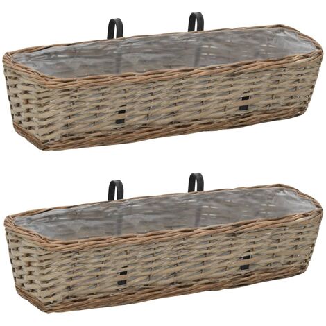 Lot de 2 Jardinières de jardin - Balconnière à fleurs Osier avec doublure en PE 60 cm BV924155 - BonneVie (1/5)