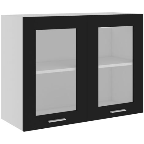 Armoire suspendue, Armoire de cuisine, Meuble haut Cuisine en verre Noir 80x31x60 cm Aggloméré MJU50248