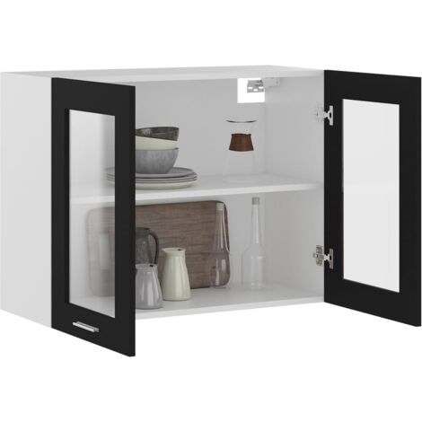 Armoire suspendue, Armoire de cuisine, Meuble haut Cuisine en verre Noir 80x31x60 cm Aggloméré MJU50248