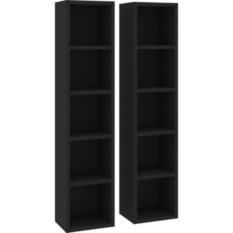 Bonnevie – Lot de 2 étagères de rangement pour CD/DVD – 5 compartiments – Noir aggloméré – Dimensions 21x16x93,5 cm – Montage facile - OIB3516E (1/5)