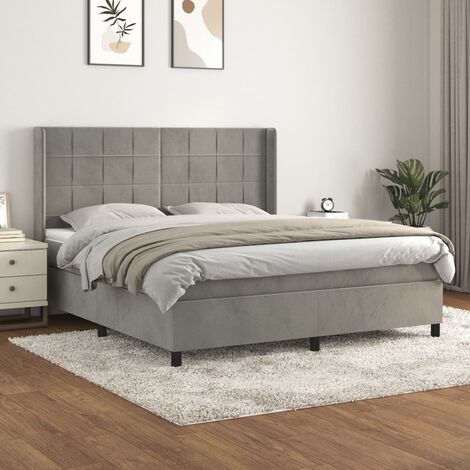 Lit à sommier tapissier et matelas, Lit double, Lit adulte Gris clair 180x200cm Velours GSW50637 (1/5)