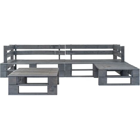 Salon de jardin palette 4 pcs Contemporain, Ensemble repas de jardin, Bois Gris OIB1700E (1/4)
