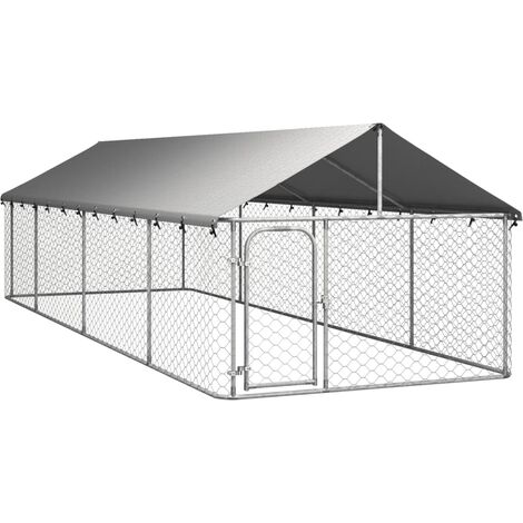 Bonnevie – Chenil d'extérieur pour chiens avec toit en polyéthylène – Acier galvanisé 600x200x150 cm – Système de verrouillage à loquet – Argent - BV642932