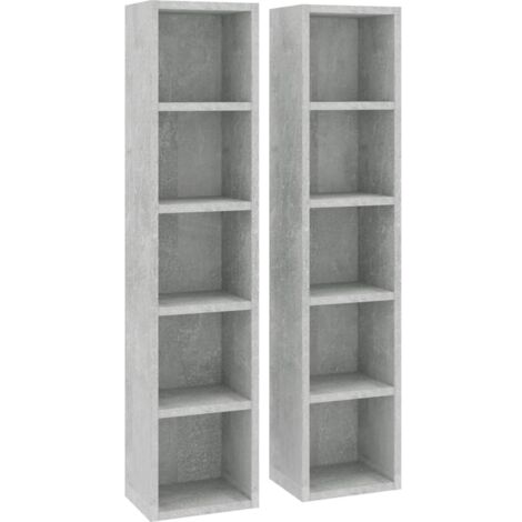 Bonnevie – Lot de 2 étagères de rangement pour CD/DVD – 5 compartiments – Dimensions 21x16x93,5 cm – Matériau aggloméré gris béton - OIB6355E (1/4)