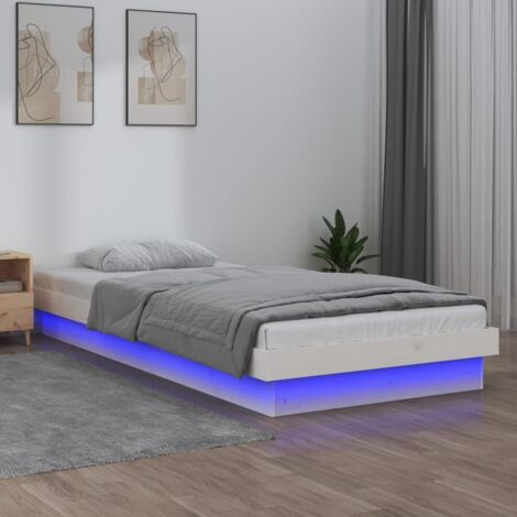 Lit adulte à LED Lit Grand Cadre de lit Blanc 90x190 cm Simple Bois massif FR16212 (1/5)