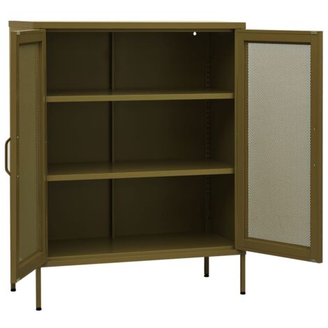 Commode Design En Acier Et Verre Ondulé En.casa - Buffet De Salon 84x64x35cm, Vert Sapin | Avec 2 Portes Et étagère Intérieure - 7