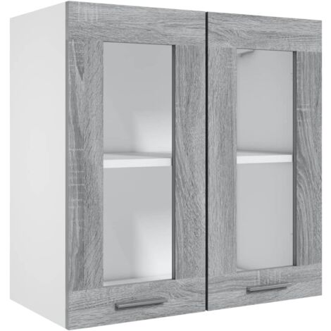 Bonnevie – Armoire de cuisine vitrée suspendue 60x31x60cm – 2 portes vitrées – Bois d'ingénierie résistant à l'humidité – Sonoma gris - OIB6285E (1/5)