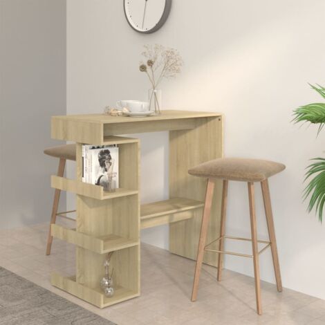 Bonnevie – Table haute mange-debout en chêne sonoma 100x50x101,5 cm – Espace de rangement intégré – Assemblage requis – Pour repas et apéritifs - BV232108 (1/5)