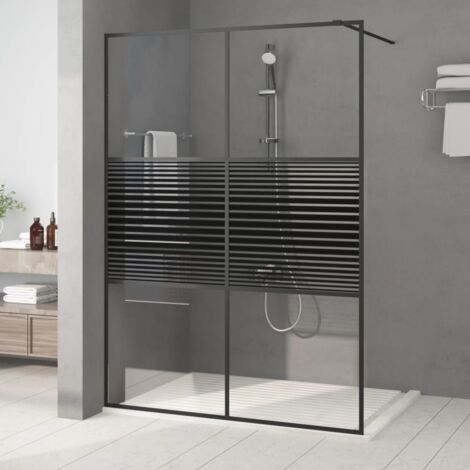Bonnevie – Paroi de douche 140x195 cm en verre ESG noir – Épaisseur 5 mm – Résistance aux éclaboussures – Design moderne avec bande noire - BV354271 (1/5)