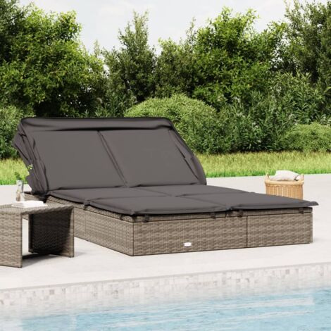 Bonnevie – Transat de jardin 2 places pliable avec toit – Résine tressée gris – Cadre acier enduit de poudre – Dimensions 213x118x97 cm - BV187727