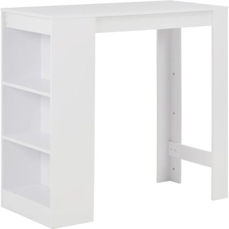 Table haute Table de bar - Mange-Debout avec étagère Blanc 110x50x103 cm BV704635 - BonneVie (1/5)