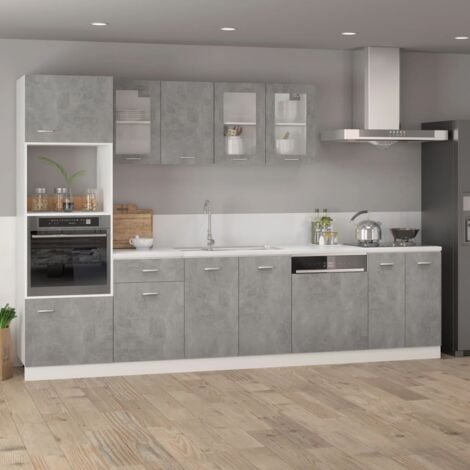 Armoire en verre suspendue  Armoire de cuisine Meuble haut Cuisine Gris béton 40x31x60 cm Aggloméré 75349