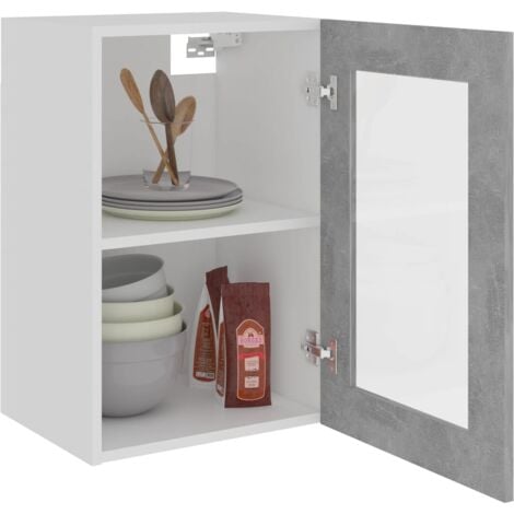 Armoire en verre suspendue  Armoire de cuisine Meuble haut Cuisine Gris béton 40x31x60 cm Aggloméré 75349