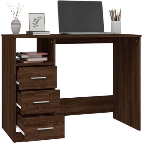 Bureau avec tiroirs Bureau informatique - Table de Bureau Chêne marron 102x50x76 cm Bois d'ingénierie BV440663 - BonneVie