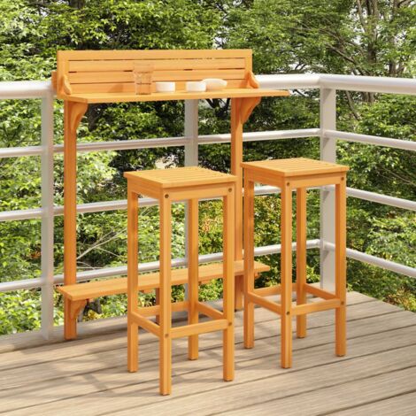 Bonnevie – Ensemble table de bar avec 2 chaises de balcon – Bois d'acacia massif – Dimensions table 90x37x122,5 cm – Conception robuste avec fixation murale - BV821545 (1/5)