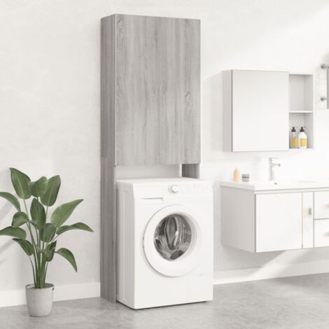 Maison Chic – Meuble machine à laver Sonoma gris 64x25,5x190 cm – 2 portes et 3 compartiments – Matériau aggloméré – Rangement optimisé salle de bain