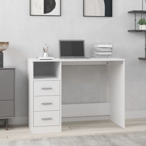 Bureau avec tiroirs  Bureau d'ordinateur Bureau informatique Blanc 102x50x76 cm Bois d'ingénierie 49651