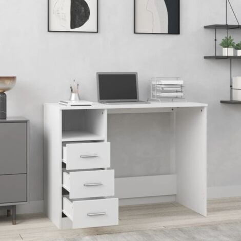 Bureau avec tiroirs  Bureau d'ordinateur Bureau informatique Blanc 102x50x76 cm Bois d'ingénierie 49651