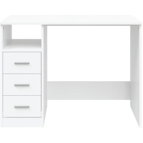 Bureau avec tiroirs  Bureau d'ordinateur Bureau informatique Blanc 102x50x76 cm Bois d'ingénierie 49651