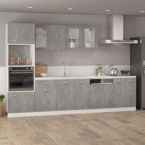 Armoire à micro-ondes  Armoire de cuisine Meuble bas de Cuisine Gris béton 60x57x207 cm Aggloméré 41293