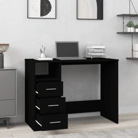 Bureau avec tiroirs Bureau informatique - Table de Bureau Noir 102x50x76 cm Bois d'ingénierie BV606129 - BonneVie