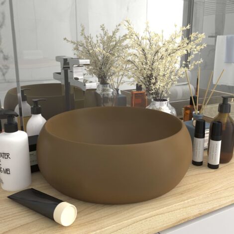 Lavabo rond de luxe - Vasque à poser Lavabo à poser Crème mat 40x15 cm Céramique BV999788 - BonneVie (1/5)