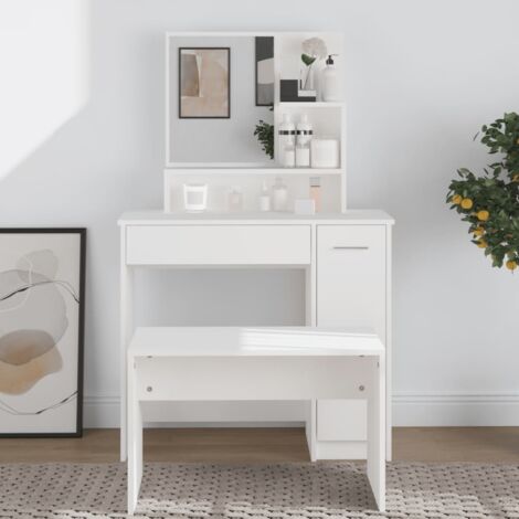 Coiffeuse avec miroir table console - meuble de chambre blanc brillant