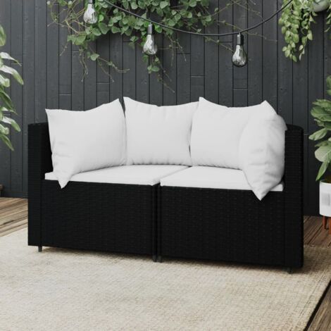 Canapés d'angle de jardin et coussins 2pcs Canapé relax - Banc de jardin Noir Résine tressée BV154596 - BonneVie (1/5)