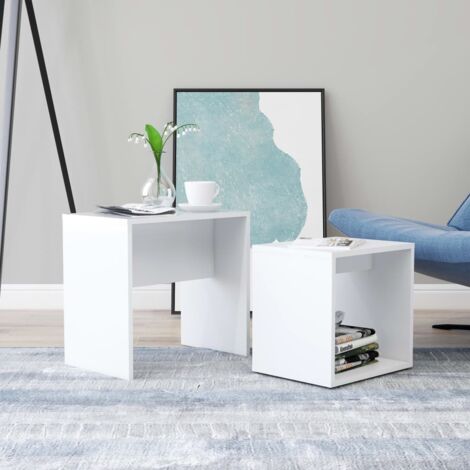 Ensemble de Tables basses Tables d'appoint pour Salon Chambre - Blanc 48x30x45 cm Aggloméré BV964202 - BonneVie (1/5)