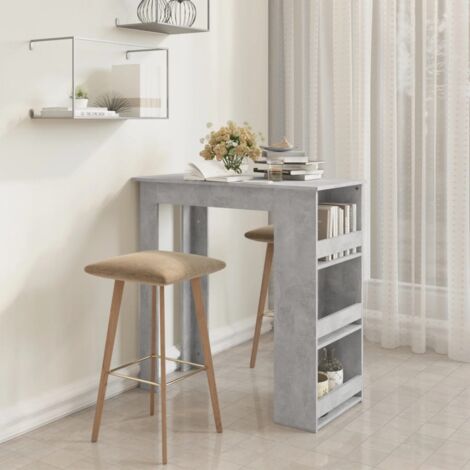 Table haute Table de bar - Mange-Debout à étagère de rangement Gris béton 102x50x103,5 cm BV480580 - BonneVie (1/5)