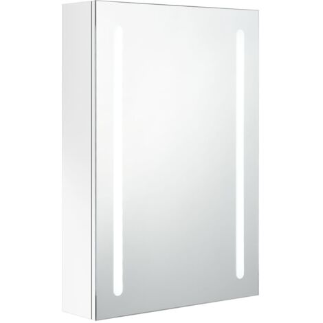 Armoire murale de salle de bain à miroir à LED - Meuble de rangement Blanc brillant 50x13x70cm BV796727 - BonneVie (1/5)