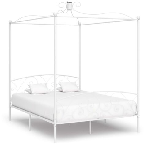 Lit double,Lit adulte,Cadre de lit à baldaquin Blanc Métal 180 x 200 cm540225 (1/5)
