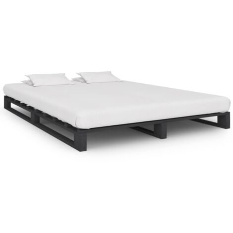 Lit double,Lit adulte,Cadre de lit de palette Gris Bois de pin massif 140 x 200 cm157957 (1/5)