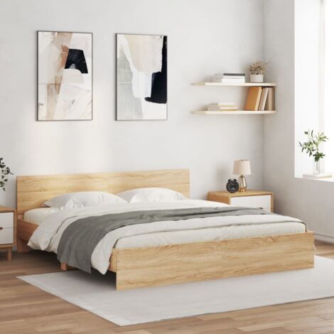Lit double,Lit adulte,Cadre de lit avec tête de lit chêne sonoma 160x200 cm CDS77043 (1/5)