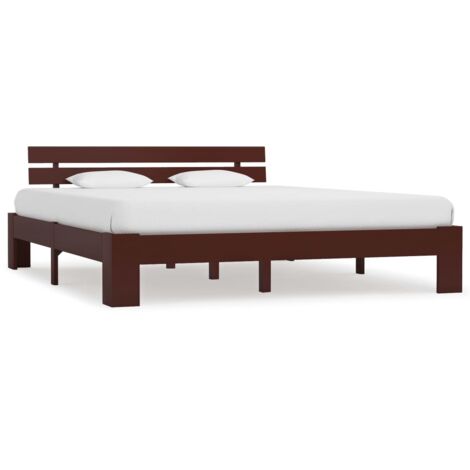 Lit double，Lit adulte，Cadre de lit Marron foncé Bois de pin massif 180 x 200 cm902666 (1/5)