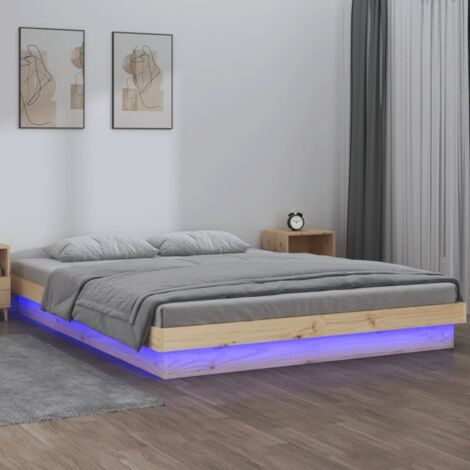 Lit Adulte,Lit double,Cadre de lit à LED 140x190 cm bois massif CWV59820 (1/5)