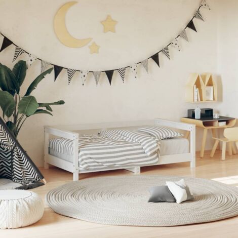 Lit Enfant 70x140cm ML-Design - Bois De Pin Blanc - Avec Barrière Anti-Chute - Sans Matelas