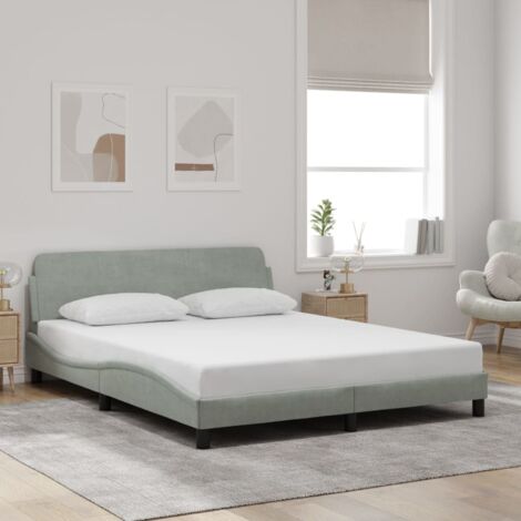 Lit Double,Lit Adulte,Cadre de lit avec tête de lit Gris clair 160x200 cm Velours CFW644760 (1/5)