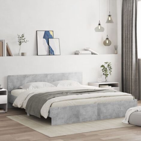 Lit Double,Lit Adulte,Cadre de lit avec tête de lit et LED gris béton 200x200 cm CFW836114 (1/5)