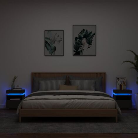 Lot de 2 Table de chevet,Tables d'appoint,Table de nuit avec lumières LED noir 40x39x48,5 cm CFW62367 (1/5)