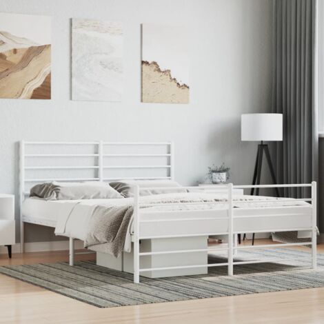 Lit double,Lit adulte,Cadre de lit métal avec tête de litpied de lit blanc 120x190cm979954 (1/5)