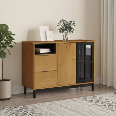 Buffet,Bahut, Meuble de Rangement avec porte vitrée FLAM 110x40x80 cm bois massif de pin CFW846243 (1/5)