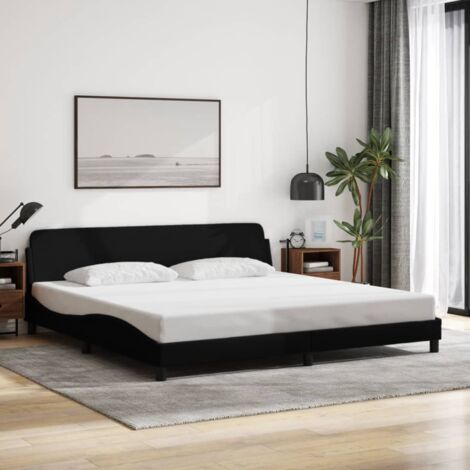 Lit Double,Lit Adulte,Cadre de lit avec tête de lit Noir 200x200 cm Tissu CFW757825 (1/5)