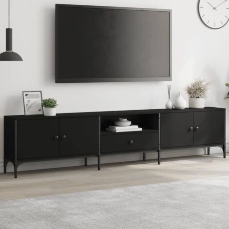 Design In – Meuble TV noir 200x25x44 cm – Bois d'ingénierie et métal – Tiroir de rangement – Capacité 20 kg par étagère - CFW738803 (1/5)