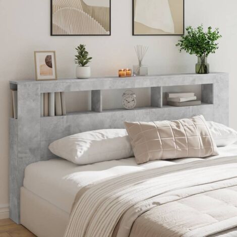 Tête de lit pour lit adult Décoration murale à LED gris béton 200x18,5x103,5cm bois d'ingénierie CFW806222 (1/5)