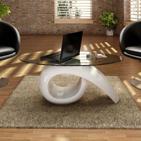 Table basse,Table d'appoint,Table de Salon avec dessus de table en verre ovale Blanc brillant CFW352578 (1/4)