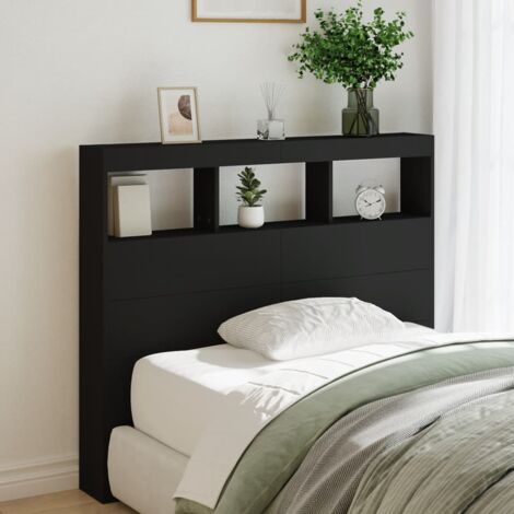 Armoire tête de lit pour lit adult Décoration murale avec LED noir 120x17x102 cm CFW150800 (1/5)