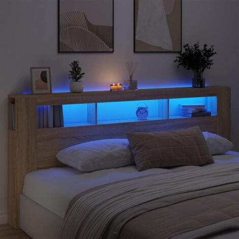 Tête de lit pour lit adult Décoration murale à LED chêne sonoma 220x18,5x103,5cm bois ingénierie CFW464560 (1/5)