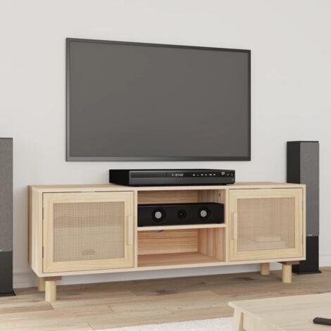 Meuble TV，Banc TV Moderne，Meuble de Rangement Marron 105x30x40 cm Bois de pin massif rotin naturel CFW470010 (1/5)