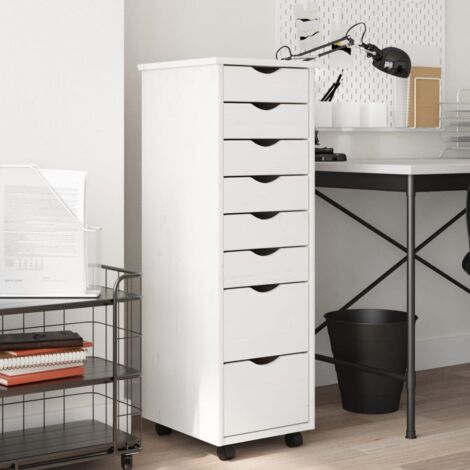 Design In – Armoire roulante avec 8 tiroirs en bois de pin massif – Dimensions 34x39x103 cm – Couleur blanc – Design rustique pour bureau et rangement - CFW11396